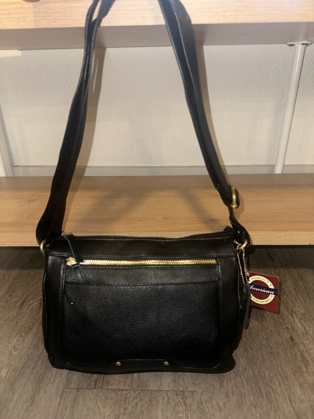 Black Leather Shoulder Bag with Gold Hardware